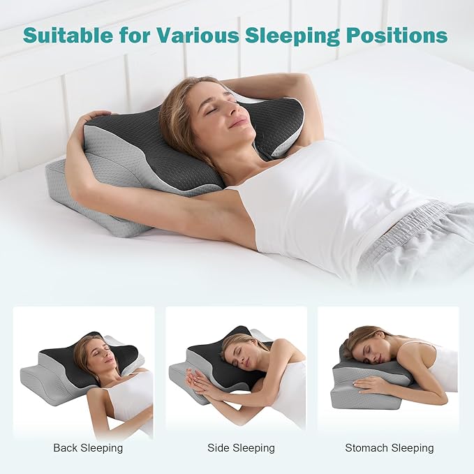 Hansleep Adjustable Cervical Pillow for Neck Pain, Ergonomic Memory Foam Neck Pillow for Sleeping with Breathable Pillowcase, Orthopedic Contour Neck Pillow for Side Back Stomach Sleeper, Grey