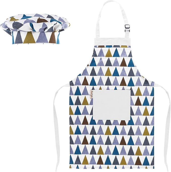 Kids Apron and Chef Hat Set-Adjustable Child Apron for Boys and Girls for Cooking Baking