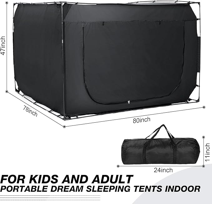 Rengue King Size 80 * 78 * 47 Bed Tent Bed Canopy Tents for Adult and Kids Portable Dream Tent Indoor Sleeping Tents 70% Blackout Light with 3 Doors Breathable Big Space Privacy Space Bed Tent Bunk