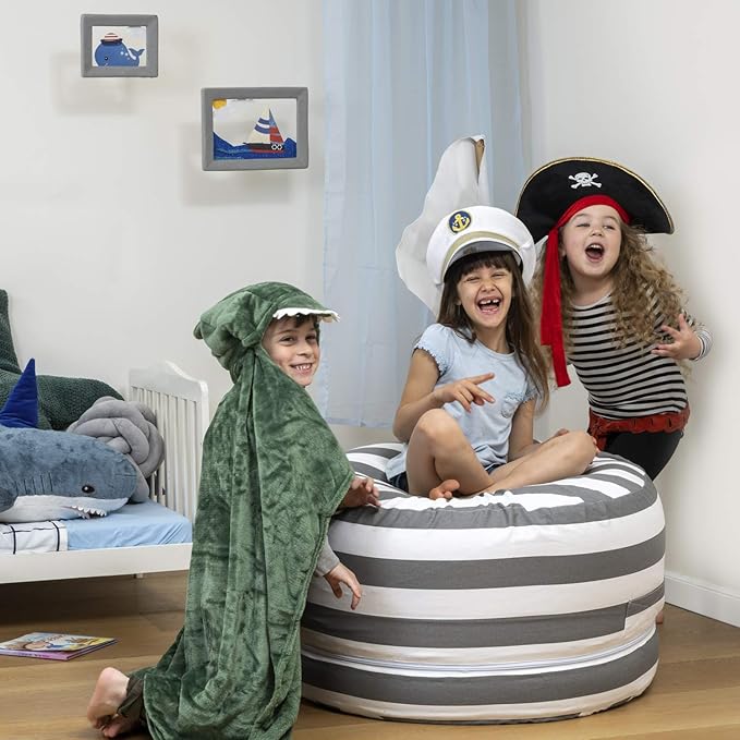 2 Sizes in 1 Stuffed Animal Storage Bean Bag Chair Cover for Kids & Adults | Washable XL Stuffie Seat | 100% Cotton | Pouf Organizer for Plush Toys, Linens, Quilts & Pillows | Royal Grey