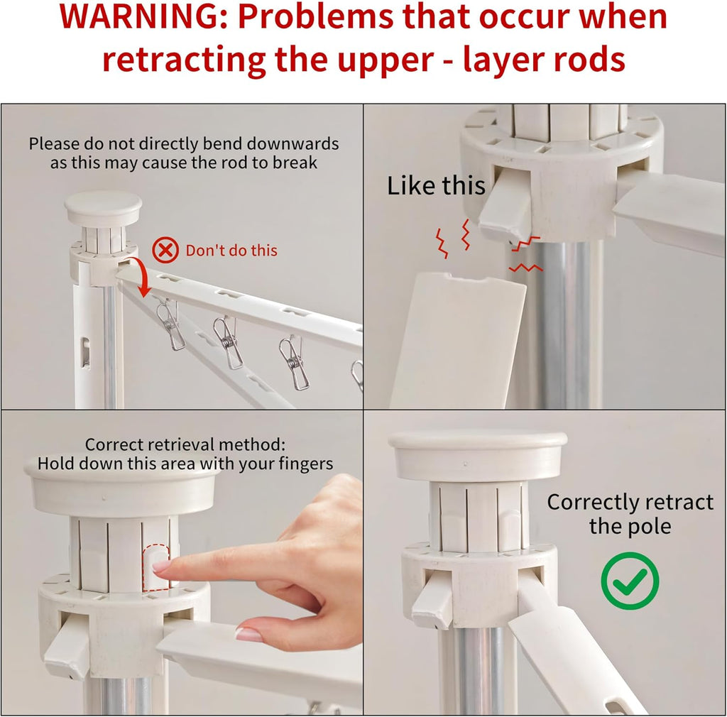 JOOM 4 Legs Double Layer Clothes Drying Rack, Garment Rack Portable and Foldable Space Saving Laundry Drying Rack - Drying Rack Clothing Floor Folding Balcony Bedroom Household Aluminum