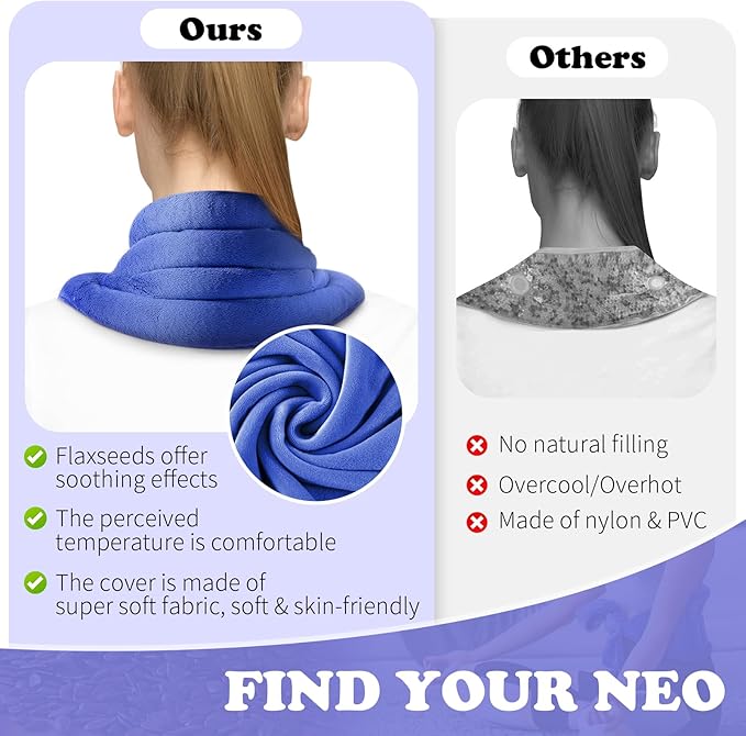 Neck Heating Pad Microwavable, Heating & Cool Compress Pad with Flaxseed Seed for Waist, Neck, Shoulder, Back Pain Stress Relief & Comfort, 30 Inches Heated Neck Wrap for Self Care Relaxation