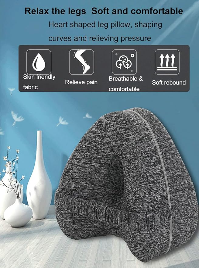 Knee Foam Support Pillow, Ergonomic Design, Knee Pillow for Side Sleepers, Memory Leg Pillow for Relieving Sciatica, Knee Support, Back Pain, Leg Support, Relieve Pain, Grey