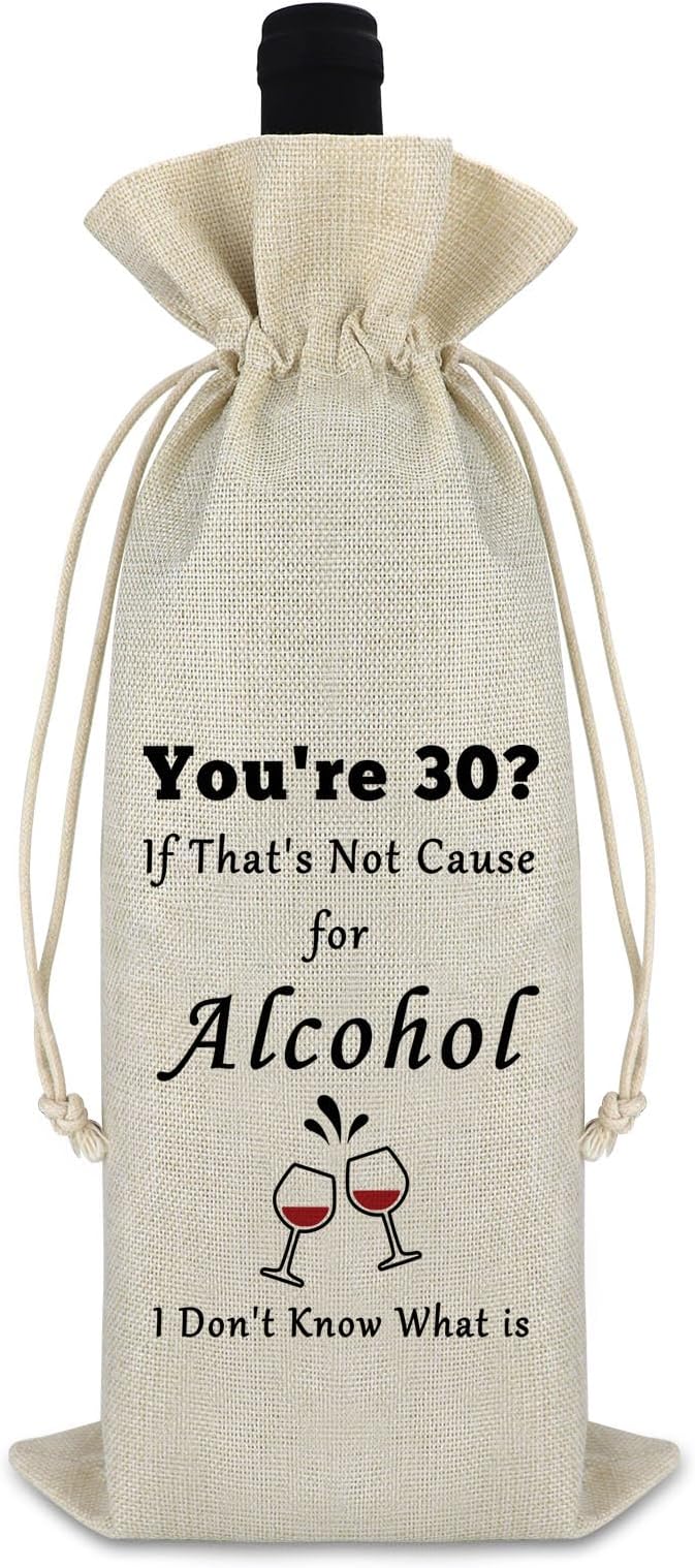 30th Birthday Gifts for Men Women Wine Bag 30th Birthday Decorations Burlap Wine Wrap Bag Birthday Ideas Gift for Him Dad Husband Friends Turning 30 Year Old Gift Christmas Bachelor Party Gift