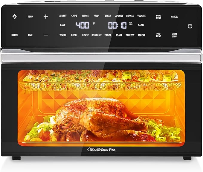 32QT Extra Large Air Fryer, 19-In-1 Air Fryer Toaster Oven Combo with Rotisserie and Dehydrator, Digital Convection Oven Countertop Airfryer Fit 13" Pizza, 1800w, Black