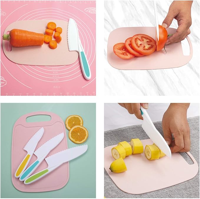 Set of 3 Kitchen Knives for Kids, Non Slip Nylon Kitchen Baking Knife Children Cooking Chef Knives with Safe Serrated Blade for Vegetables, Fruits, Salad, Cake (3 Sizes/Random Colors)