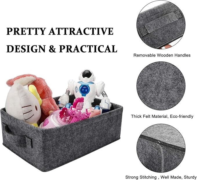 Medium Storage Basket Shlef Low Storage Bin Rectangle Felt Fabric Baskets Storage Bins Organizer for Underwear Socks Bra Towel Toiletry Baby Products Storage Basket Light Gray