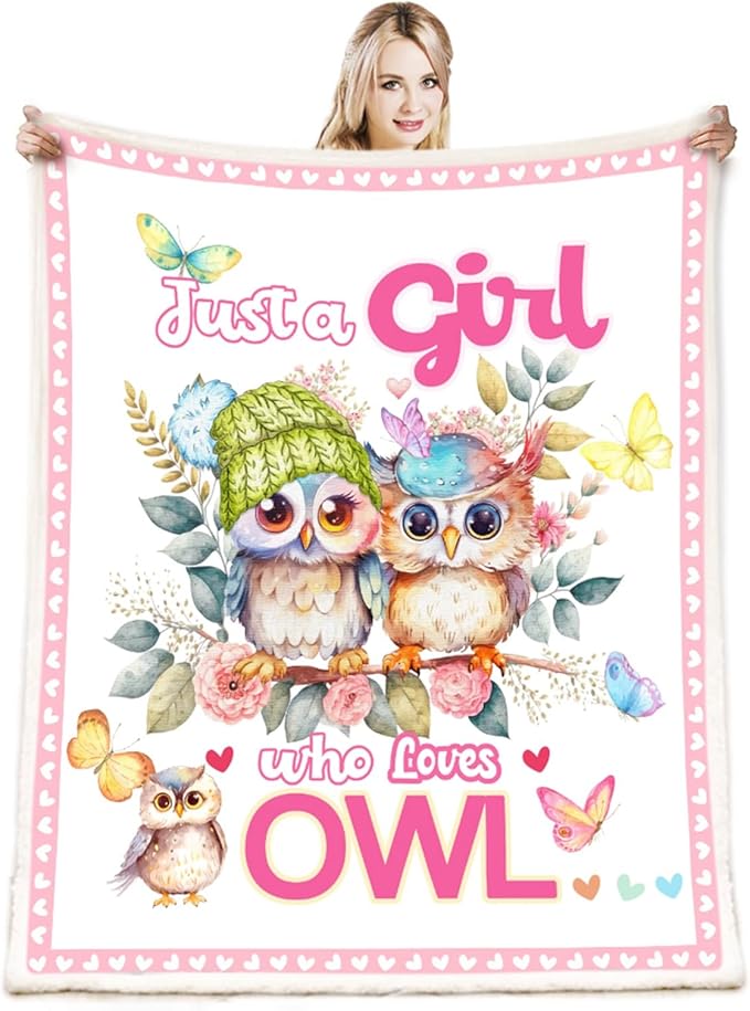 Just A Girl Who Love Owl Blanket Cute Funny Owl Decor Throw Blanket Gifts for Girls Boys Owl Lover Super Warm Soft Plush Bedding Blanket (OWL,50"x 60")