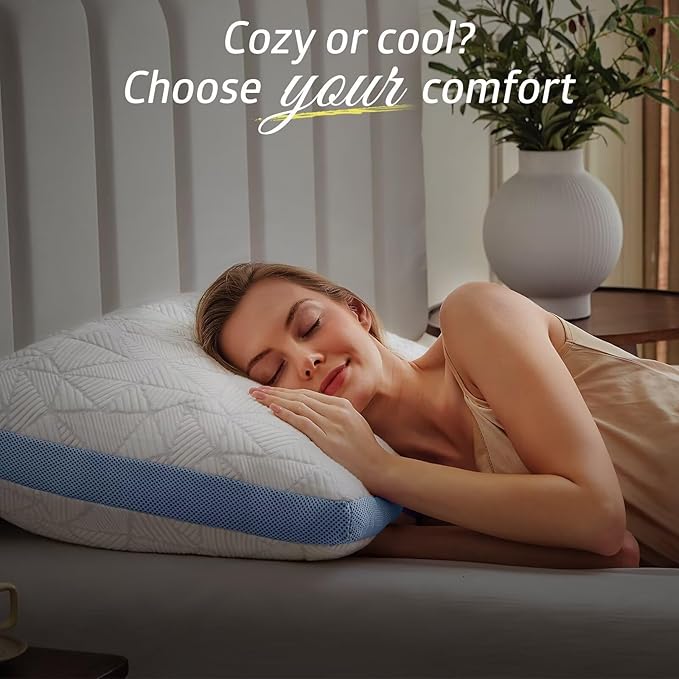 BETU Cooling Pillow Queen Size, Shredded Memory Foam Cool Pillow for Hot Sleepers, Adjustable Firm Soft Support Bed Pillows Perfect for Back Neck Pain and Side Sleeping with Pillow Case Cover, Blue
