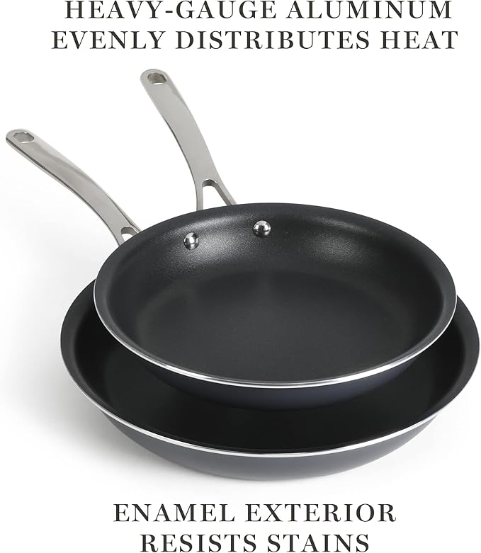 MARTHA STEWART Lockton 2 Piece 10" & 12" Heavy Gauge Aluminum Premium Nonstick Fry Pan Set - Grey