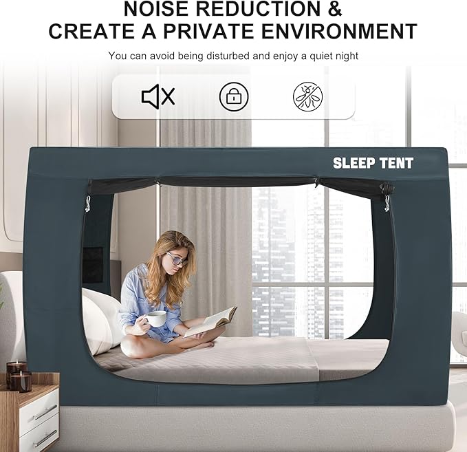 Bed Tent Twin Bed Canopy Dream Tents for Indoor Portable Blackout Tents Privacy Space Warm Breathable Sleeping Tents for Kids and Adult(Navy Blue,Mattress Not Included) Reducing Light