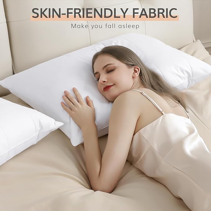 SAVORI Pack of 2 Goose Down Feather Pillows with 100% Cotton Cover, Soft Hotel Bed Pillow for Sleeping, Cooling Pillow for Back, Stomach or Side Sleepers, Standard Size-White 20x26 Inch