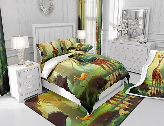 Feelyou Cute Giraffe Fabric Shower Curtain Cartoon Animal Shower Curtain for Teens Wildlife Bathroom Waterproof Accessories with 12 Hooks Wild Animal Curtains,72x72 Inches