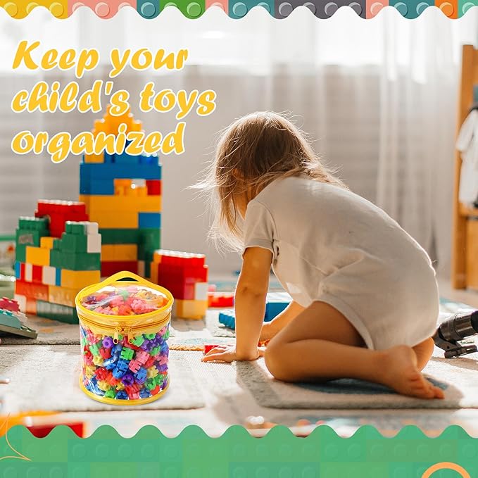 3 Packs Toy Storage Bags Transparent Clear PVC Storage Organizer with Zippered, Kids Waterproof Toy Bags for Board Games, Building Blocks, Puzzles and Small Toys (Red, Yellow and Blue)