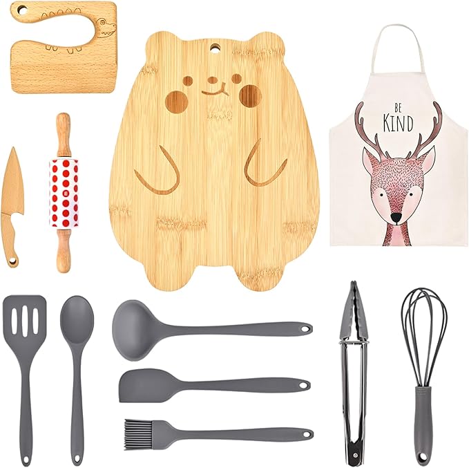 Kids Knife Set for Real Cooking and Baking, 12 PCS Toddler Montessori Kitchen Tools, Toddler Knife Set for Kids Little Chefs