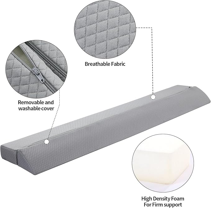 MABOZOO Pillow Wedge for Headboard Gap,Bed Gap Filler Queen Size,Foldable Bed Wedge Pillow for Headboard,Light Grey Bed Wedge Gap Filler,Foam Mattress Gap Filler,60"x6"x6"