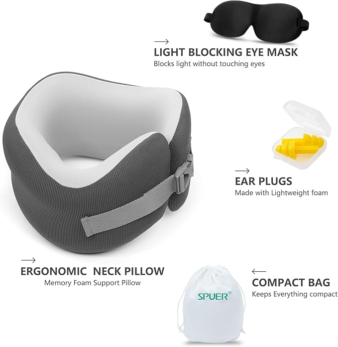 Travel Pillow, Airplane Neck Pillow for Long Flight, Portable Adjustable U Shape Neck Pillow for Sleeping Travel, Airplane Sleep Support, Removable and Washable Pillowcase