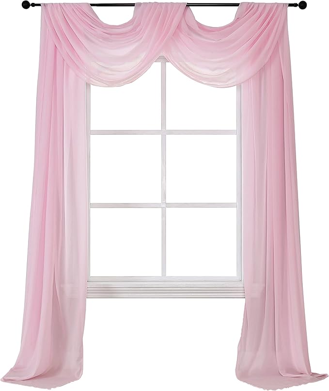 Fragrantex Pink Sheer Scarf Curtain for Canopy Bed Lightweight Soft Chiffon Fabric Decorative Scarf Swage Valance for Window Kids Room Wedding Party Arch 52" Wx256 L 7 Yards,1 Panel,Blush