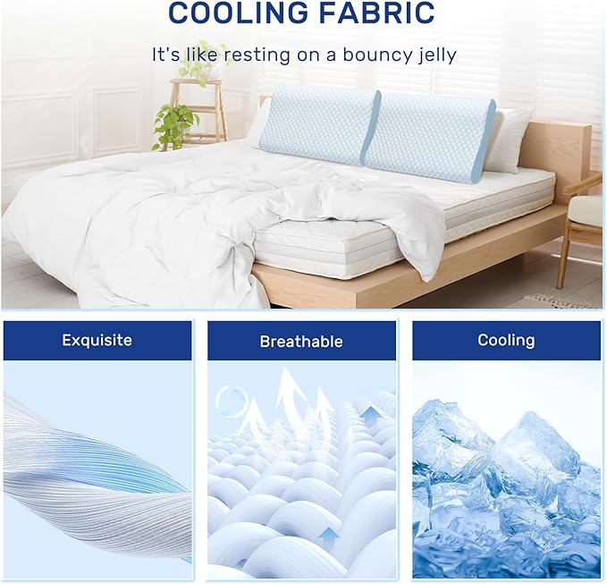 Cooling Pillow for Hot Sleepers Memory Foam Pillow Neck Contour Cervical Orthopedic Pillow for Sleeping Side Back Stomach Sleeper, Ergonomic Bed Pillow for Neck Pain-Blue White