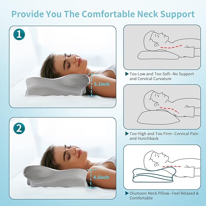 Memory Foam Pillows - Neck Support Pillow for Pain Relief, Ergonomic Cervical Pillow for Sleeping, Orthopedic Contour Bed Pillow for Side, Back & Stomach Sleepers with Pillowcase