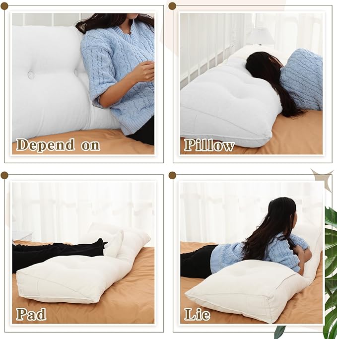 Wenqik Wedge Pillow Triangular Dorm Headboard Bed Rest Reading Backrest Back Support Long Bolster Pillow with Removable Cover for Dorm Room Supplies(White,King (79 x 20 x 8 Inch))