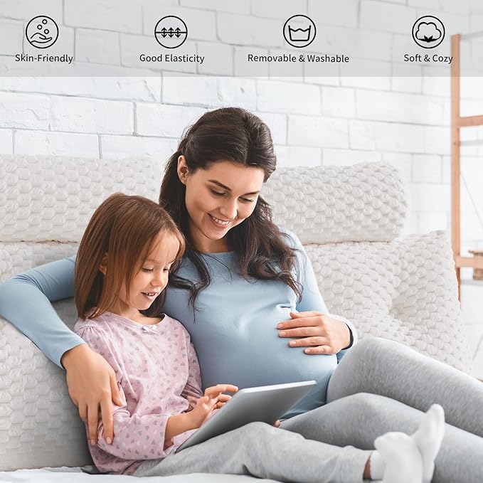 Wedge Headboard Pillow - Bed Wedge Pillow for Headboard Triangular Headboard Pillow with Neck Roll Pillow-Large Bolster Pillow for Sitting in Bed Backrest Positioning Support (White,76x8x20 Inches)