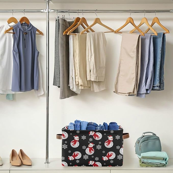 Winter Snowman Snowflake Storage Basket Fabric Laundry Baskets Christmas Holiday Xmas Decorations Storage Boxes Organizer Bag for Baby Cloth Dog Toy Book Storage Cubes Shelf Closet Bins 16×12×8