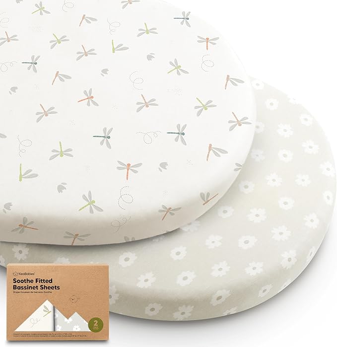 2-Pack Organic Bassinet Sheets for Girls, Boys - 100% Cotton Bassinet Mattress Sheets Compatible with Halo Bassinest Swivel Sleeper, Graco, Baby Delight, Chicco, Unisex Fitted Bassinet Sheets (Meadow)