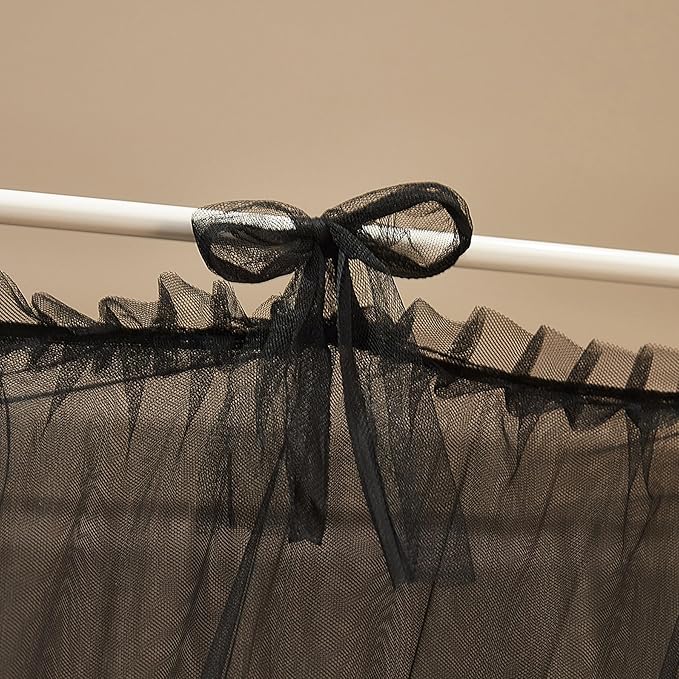 4 Corners Post Princess Curtain Bed Canopy Lace Up Double Layer 4 Opening Mosquito Net Mesh for Girls Bedroom Decoration(Black, 64" W*82" L*82" H/Queen)