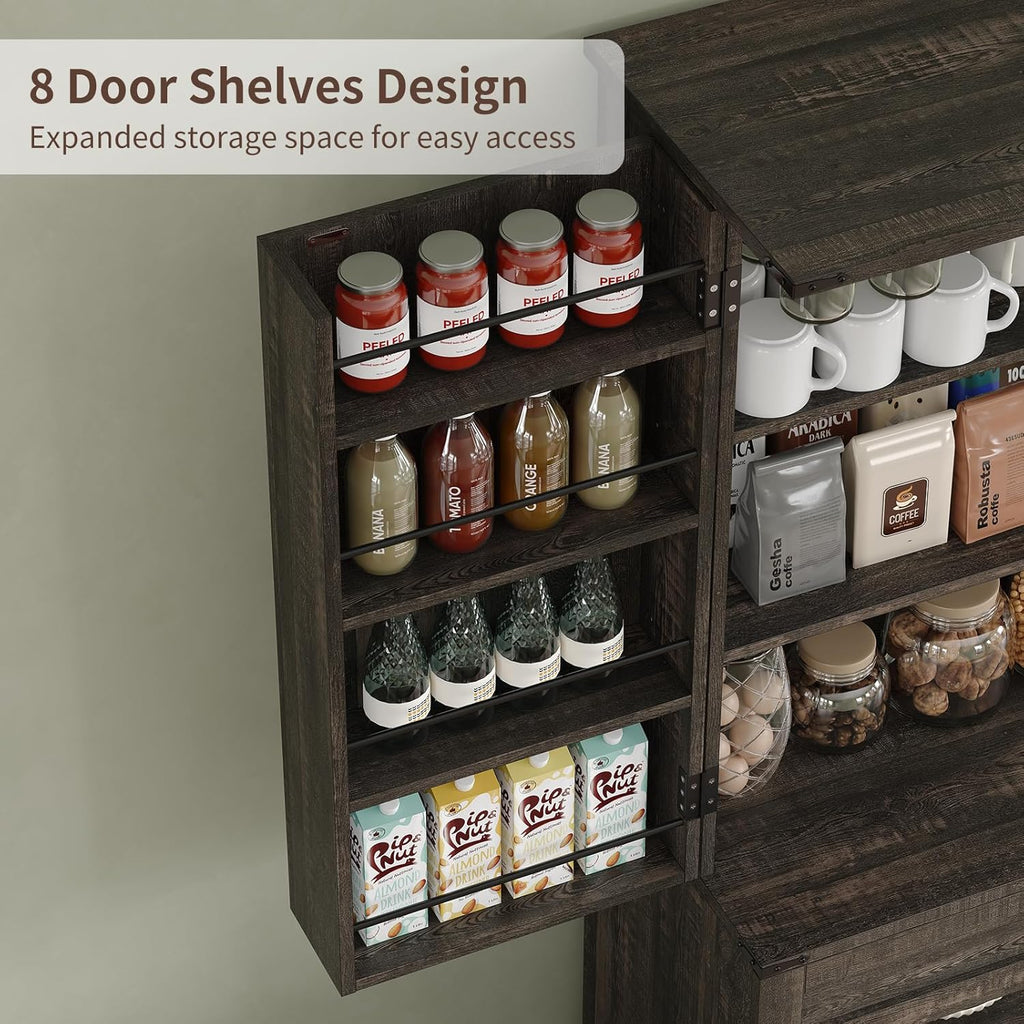 72'' Kitchen Storage Pantry Cabinet, Tall Storage Cabinet with 8 Door Shelves, 2 Cabinets and 1 Drawer, Freestanding Cupboard for Kitchen, Dining Room, Bathroom, Laundry, Living Room, Dark Rustic Oak