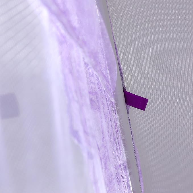 Bed Canopy, Princess Bed Curtain Net for Girls & Adults，Three-Doors Rectangle Lace Dome Netting (Purple, King)