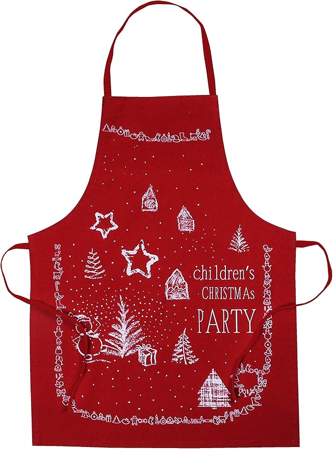 AMOUR INFINI 100% Cotton Christmas Party 3-Piece Kitchen Set| Kid's Aprons, Oven Mitts, and Chef Hats| Kitchen Play,Cooking,Grilling,Baking,Thanksgiving, for Girls, Boys & Junior Chefs