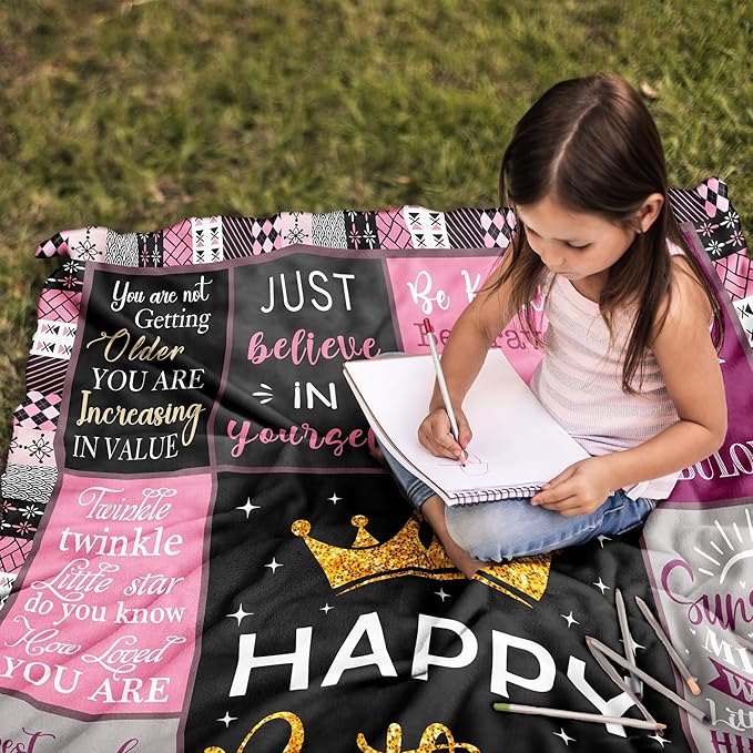 Birthday Gifts for Girls/Her, Happy Birthday Decorations Blanket 40"X50", Birthday Gifts for Teen Girls, Birthday Gifts for Daughter/Granddaughter/Friend/Sisters, Girls Birthday Gift Ideas