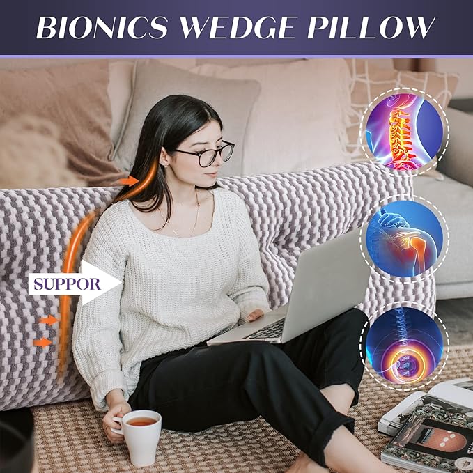 Triangular Wedge Headboard Pillow Large Bolster Bed Rest Reading Pillow Backrest Positioning Support Bolster Cushion with Removable Cover King