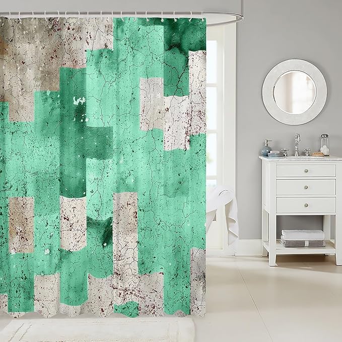 Feelyou Kids Geometric Green Shower Curtain Geometry Bathroom Shower Curtain Set Checkered Bath Curtain Boys Girls Modern Art Teens Bathroom Accessories Room Decor 72"x78"