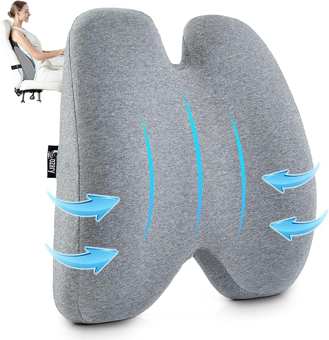 Lumbar Support Pillow for Office Chair Back Support Pillows for Car, Computer, Gaming Chair, Recliner Memory Foam Back Cushion for Pain Relief Improve Posture with Adjustable Strap