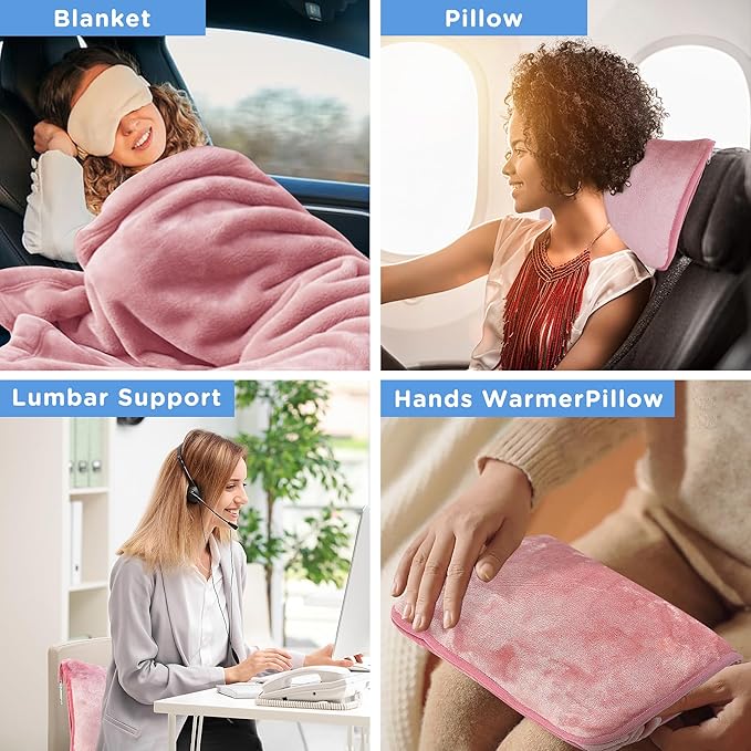ATsense Travel Blanket Pillow, Premium 2 in 1 Soft Airplane Blanket Compact with Bag Pillowcase for Long Trips, Flying and Car, Travel Essentials for Women with Hand Luggage Sleeve and Backpack Clip
