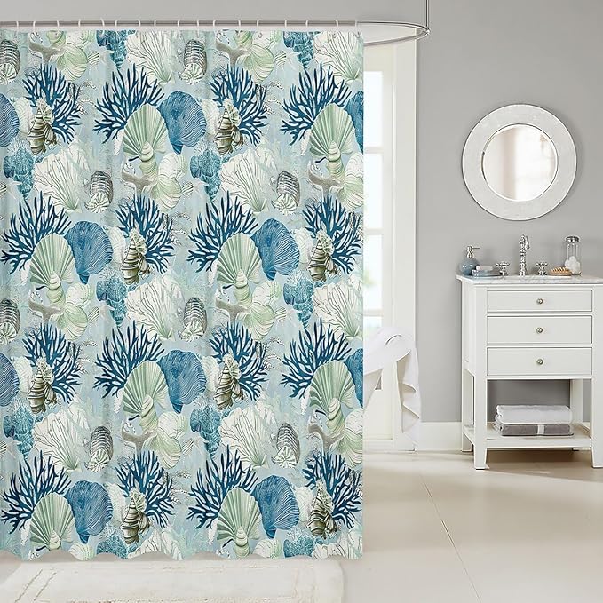 Feelyou Seashell Conch Print Shower Curtain 72"x78" Kids Marine Life Sea Bathroom Shower Curtain Set for Boys Girls Teens Ocean Marine Themed Bath Curtain Coastal Nautical Bathroom Accessories