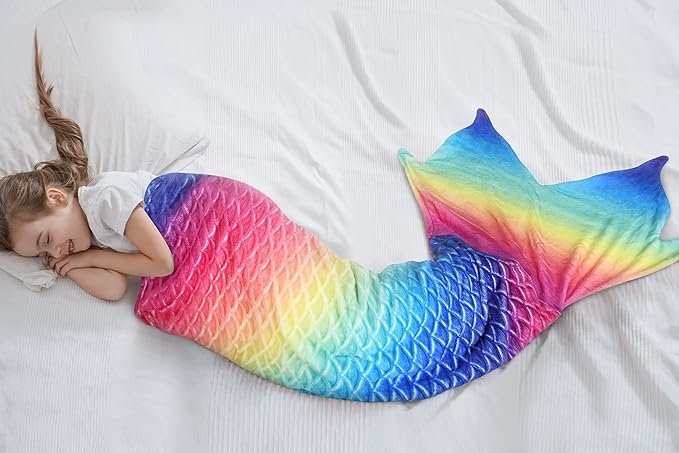 Catalonia Kids Mermaid Tail Blanket, Cozy Mermaid Sleeping Bag for 3-14 yrs Girls, Fish Scale Pattern, Birthday Gift for Daughter
