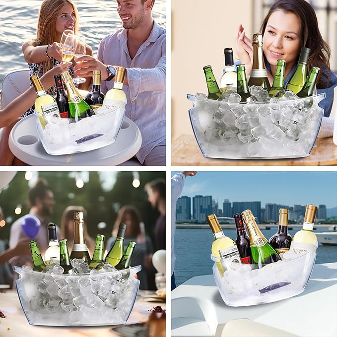 2 PCS Ice Buckets, Clear Acrylic Ice Bucket for Party, 5,5L Mimosa Bar Champagne Bucket Ice Beverage Drink Tube with Handles for Wine Beer Cocktail Bar, Hold 3 Wine, 2 Ice Scoops