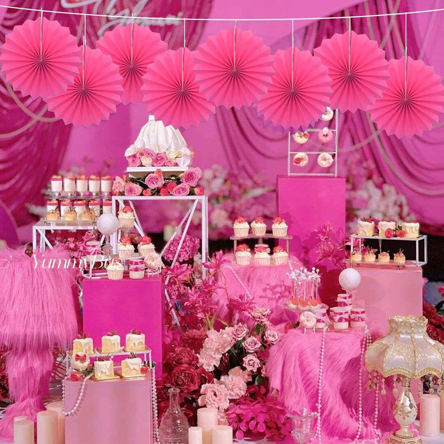 Red Graduation Party Decor,Girls Party Decorations ,Party Supplies Party Fans 12in, Anniversary Decorations for Party,Wedding Graduation Events Accessories 30 Color DIY Set （Rose Red）