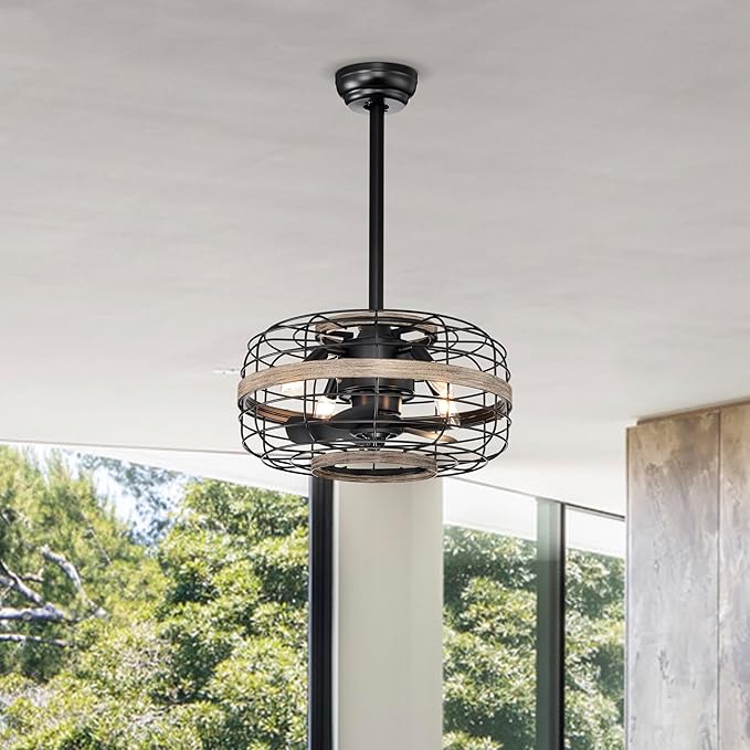 NicBex Ceiling Fan 18 Inch Indoor Industrial Ceiling Fan with Lights Ceiling Fans with 5 Blades and Remote Control Caged Ceiling Fan for Bedroom, Living Room, Matte Black