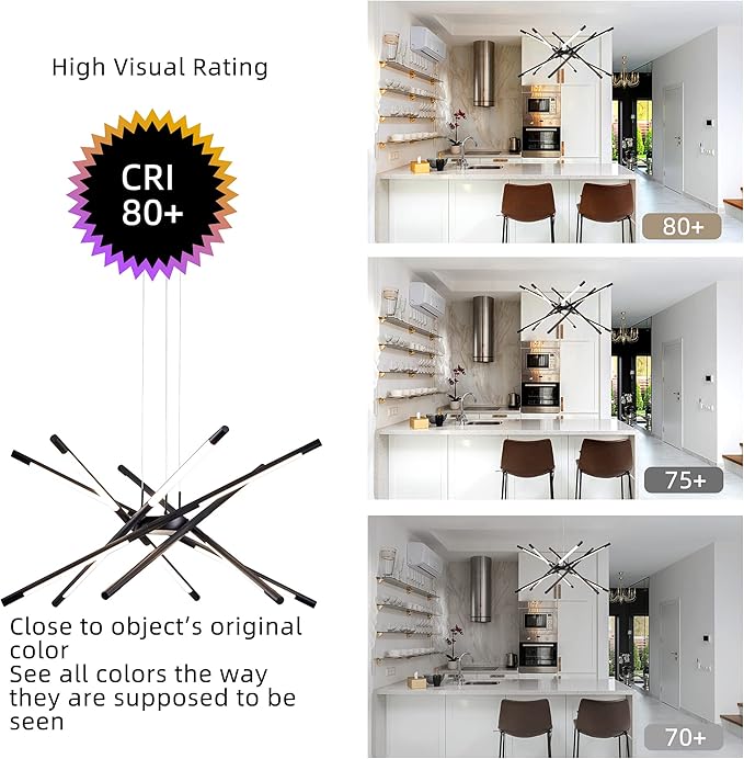 Kinglong Modern Led Ceiling Light Dimmable Black Chandelier Embedded Installation Fixture,Sputnik Pendant Light Pluggable New Art Lamp for Kitchen,Living Room Decoration Easy to Install(12 Heads)