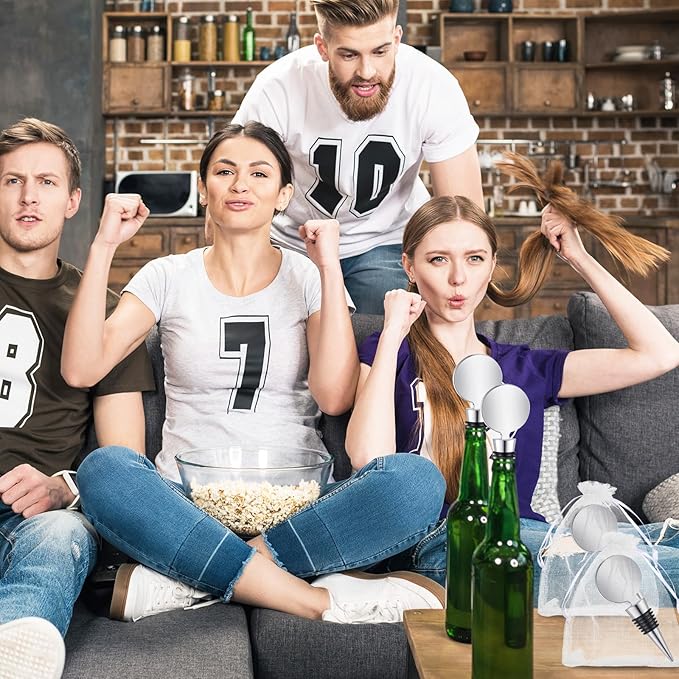 24 Sets Wine Stopper for Wine Bottles Wedding Wine Stopper Champagne Bottle Stoppers Beverage Bottle Stoppers with White Sheer Organza Bags Wedding Party Favor for Guests (Silver)