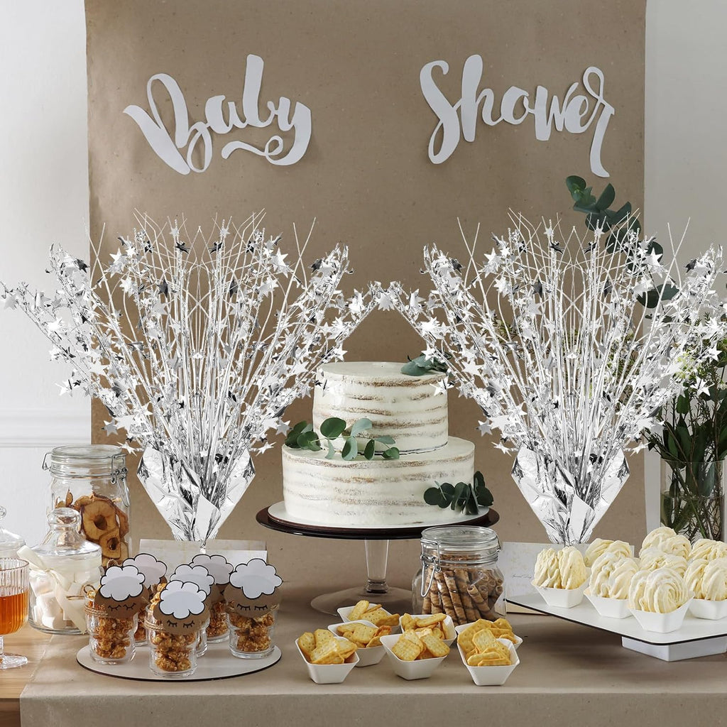 Crowye 18 Pieces Metallic Foil Spray Centerpiece Party Star Table Decoration Burst Metallic Table Centerpieces for Birthday Party Season Holiday(Silver)