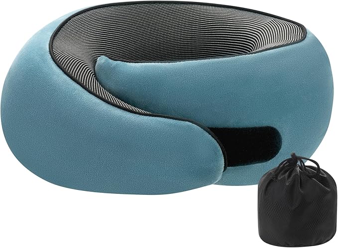 Travel Pillow, Pure Memory Foam Neck Pillow for Airplanes, Comfortable Breathable Cover, Stowable Pillows for Sleeping, Car, Airport Travel Essentials