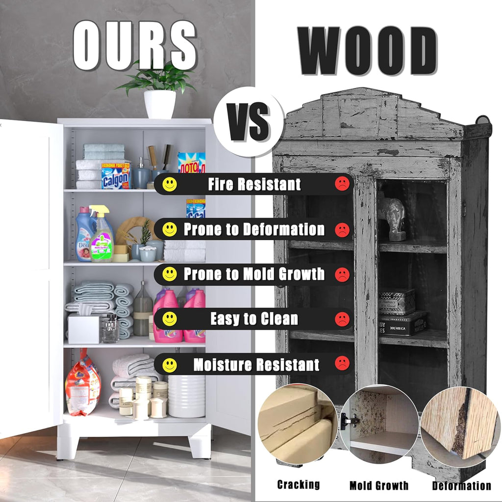 61" Balck Metal Kitchen Storage Cabinet, Kitchen Pantry Storage Cabinet with Doors and Shelves, Storage Cabinet with Adjustable Leveling Foot for Kitchen, Living Room and Dining Room