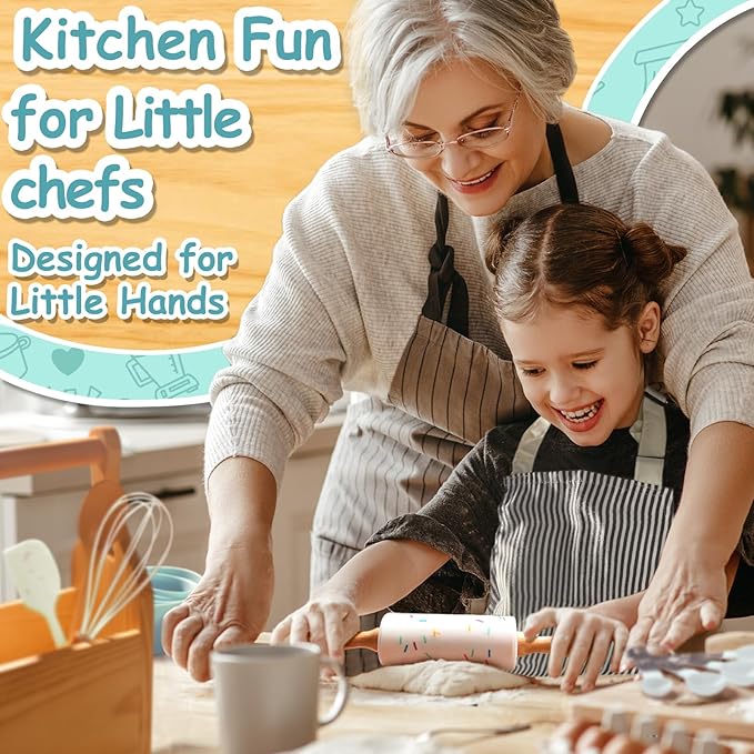 Kids Cooking Set, 21 pcs Kids Cooking Kits with Real Kitchen Tools and Cutting Board, Kids Baking Sets for Girls, Boys, Food Grade Materials Cooking Utensils for Kids