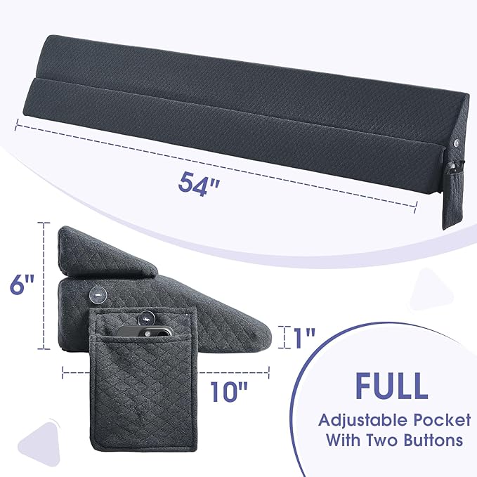 Bed Wedge Pillow for Headboard - Wedge Pillow Headboard Full(54"x10"x6") - Foldable Bed Gap Filler/Headboard Pillow/Mattress Wedge - Fill Gap (0-8") Between Headboard and Mattress - AshGray