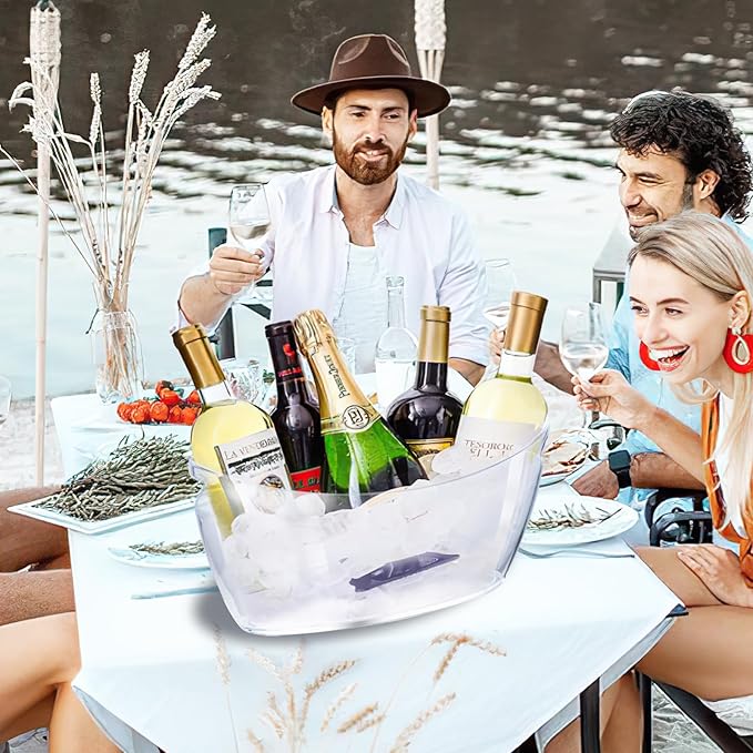 2 PCS Ice Buckets, Clear Acrylic Ice Bucket for Party, 5,5L Mimosa Bar Champagne Bucket Ice Beverage Drink Tube with Handles for Wine Beer Cocktail Bar, Hold 3 Wine, 2 Ice Scoops